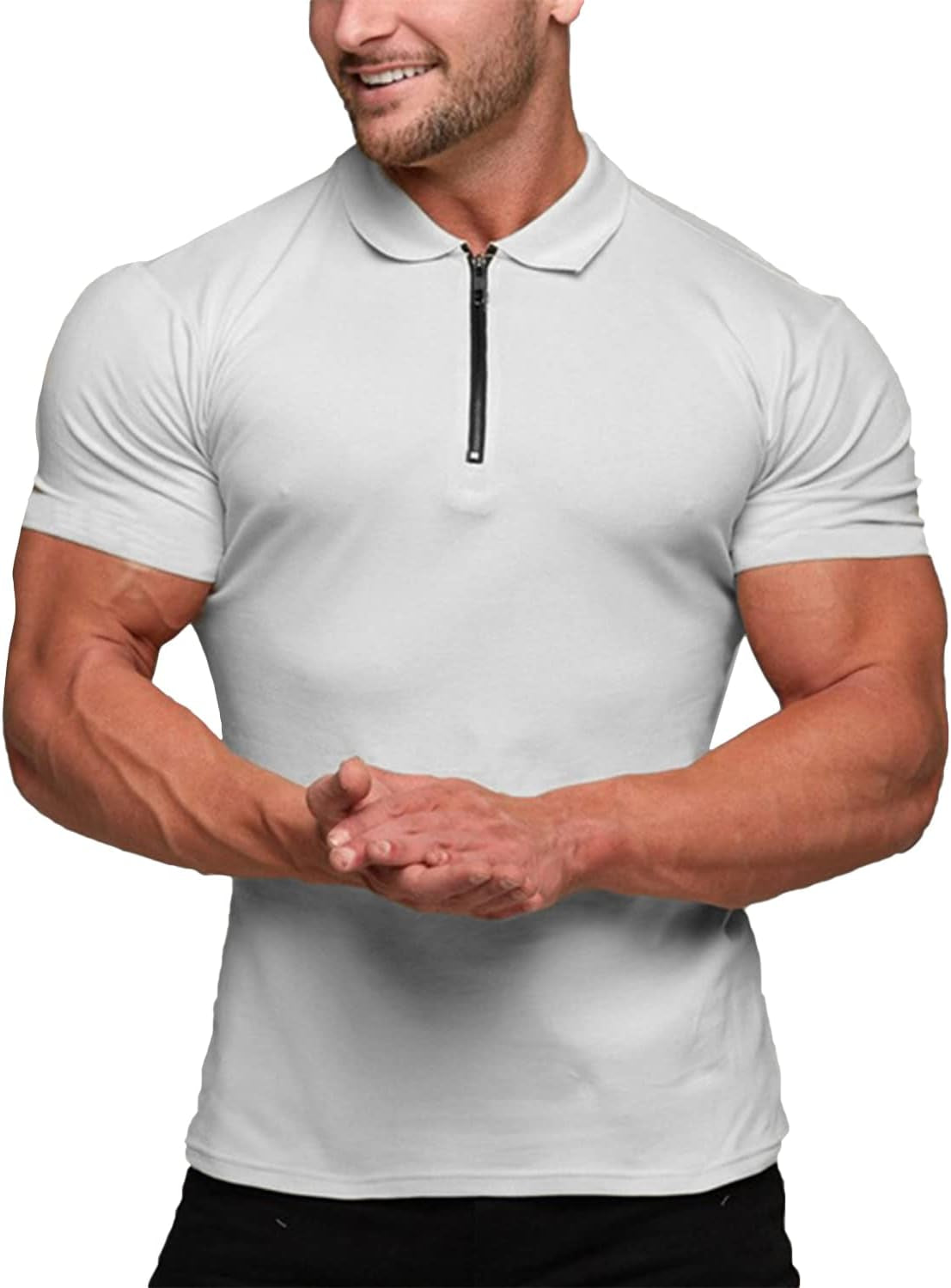 Fashion Mens Muscle Polo Shirts Casual Short Sleeve Workout T Shirts Bodybuilding Tee Tops White Xx-Large