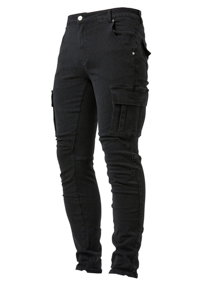 Men's Multi Pocket Jeans, Chic Street Style High