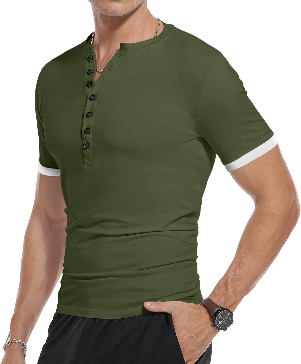 Mens Casual Slim Fit Basic Henley Short Sleeve Fashion Summer T-Shirt