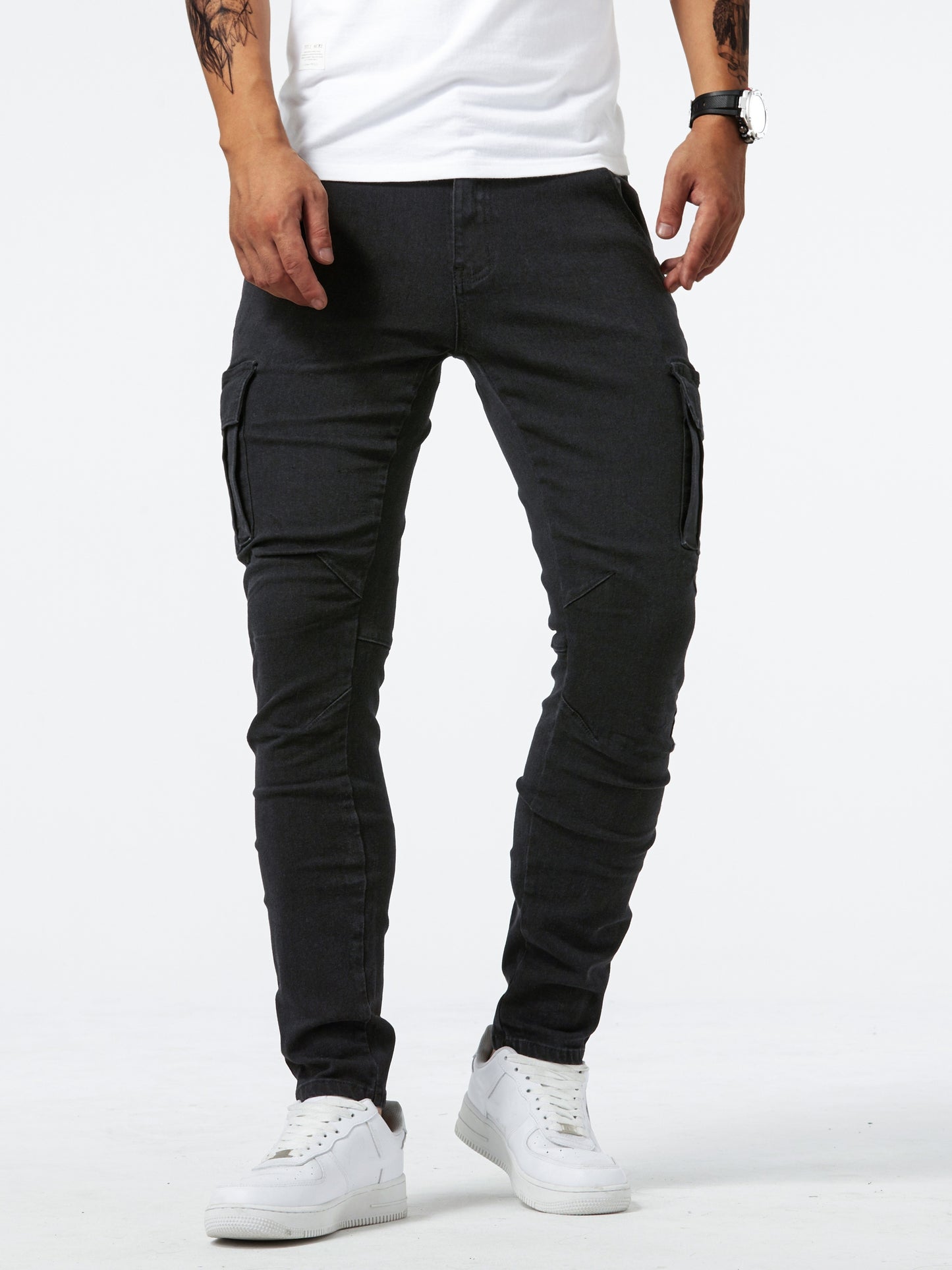 Men's Multi Pocket Jeans, Chic Street Style High