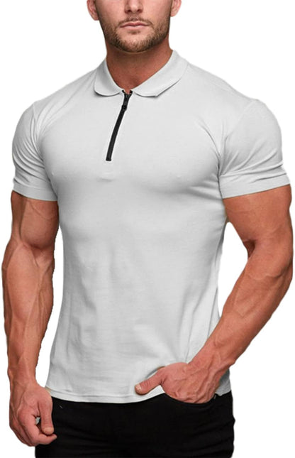 Fashion Mens Muscle Polo Shirts Casual Short Sleeve Workout T Shirts Bodybuilding Tee Tops White Xx-Large