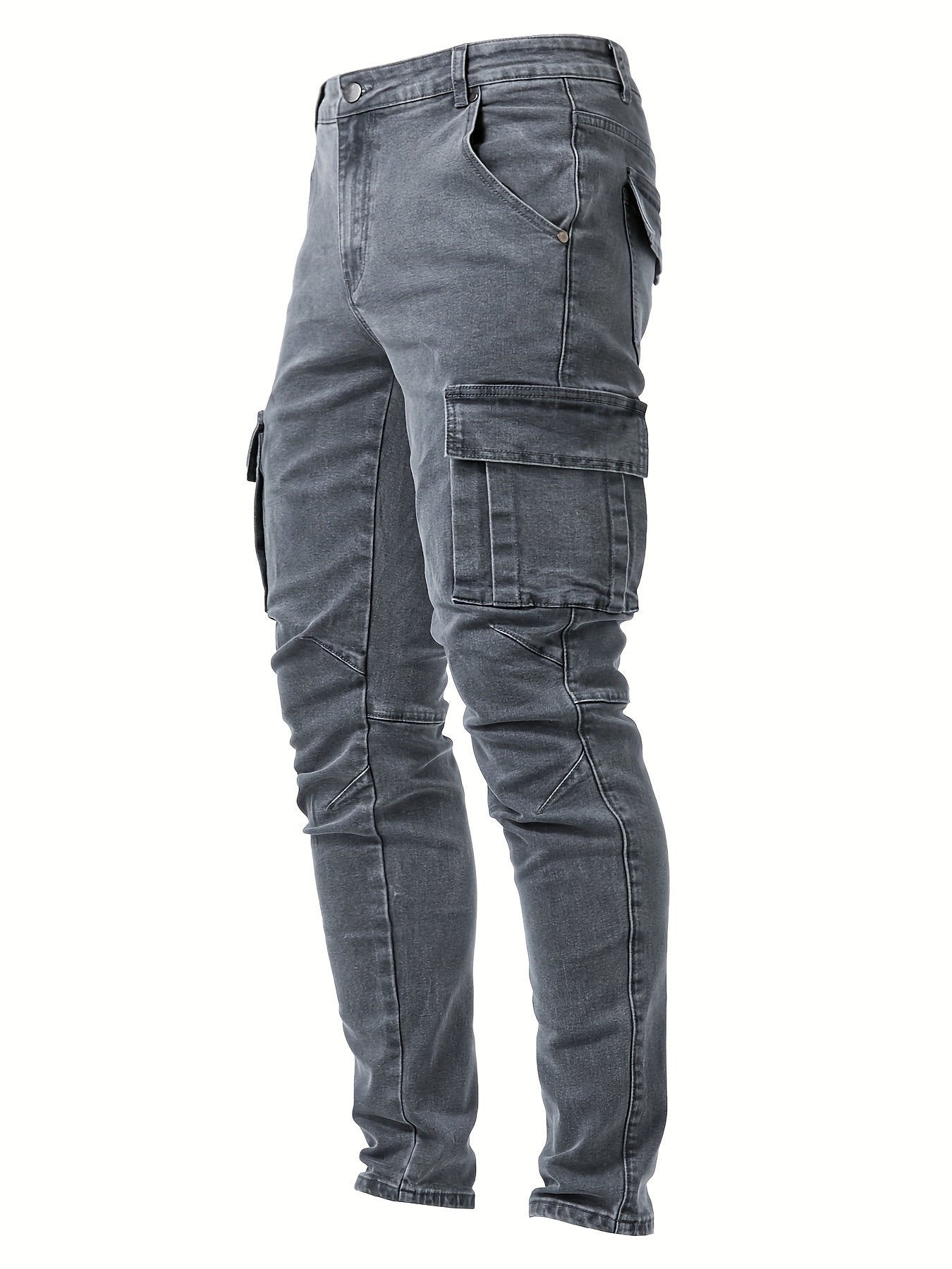 Men's Multi Pocket Jeans, Chic Street Style High