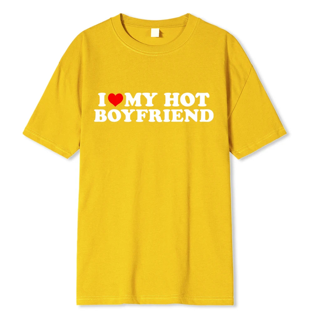 Vintage Funny I Love My Hot Girlfriend Boyfriend T-Shirt Couple Graphic T Shirt Men Boyfriends Cotton Casual Sport Streetwear