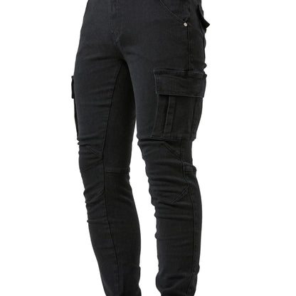 Men's Multi Pocket Jeans, Chic Street Style High