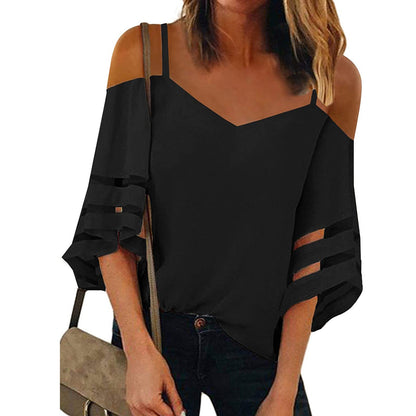 Women's Dew Shoulder V Neck Blouse