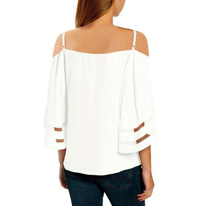 Women's Dew Shoulder V Neck Blouse