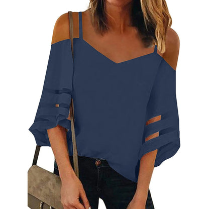 Women's Dew Shoulder V Neck Blouse