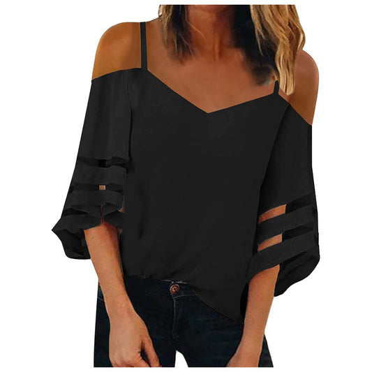 Women's Dew Shoulder V Neck Blouse