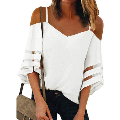 Women's Dew Shoulder V Neck Blouse