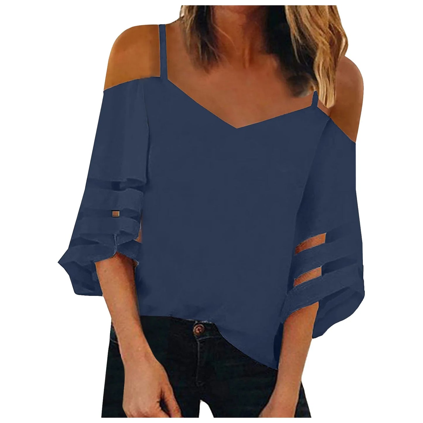 Women's Dew Shoulder V Neck Blouse