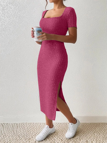 Versatile Knitted Slit Dress