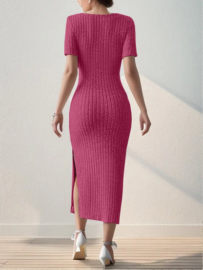 Versatile Knitted Slit Dress