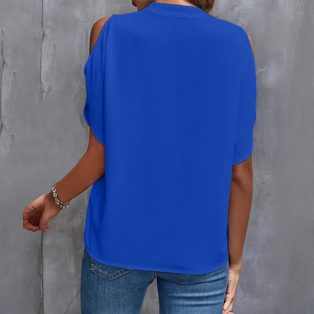 Shoulder-Off Blouse with Elegant V-neck