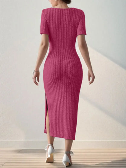 Versatile Knitted Slit Dress