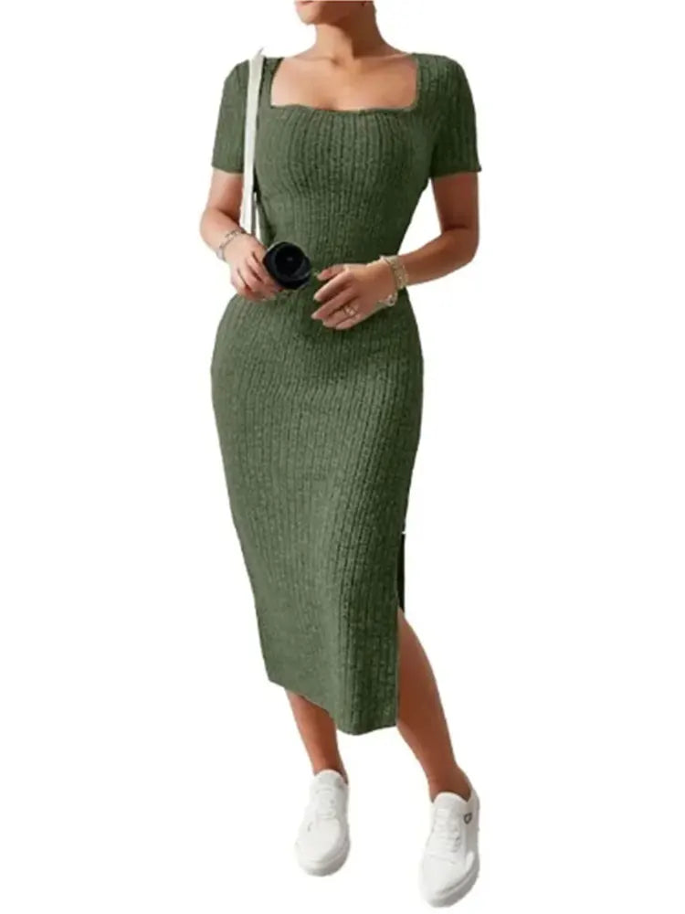 Versatile Knitted Slit Dress