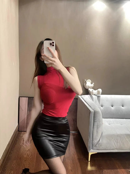 WOMENGAGA Leather Skirt Slim