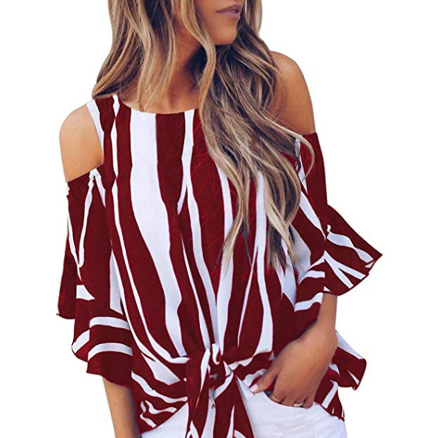 Off-Shoulder Chiffon Blouse