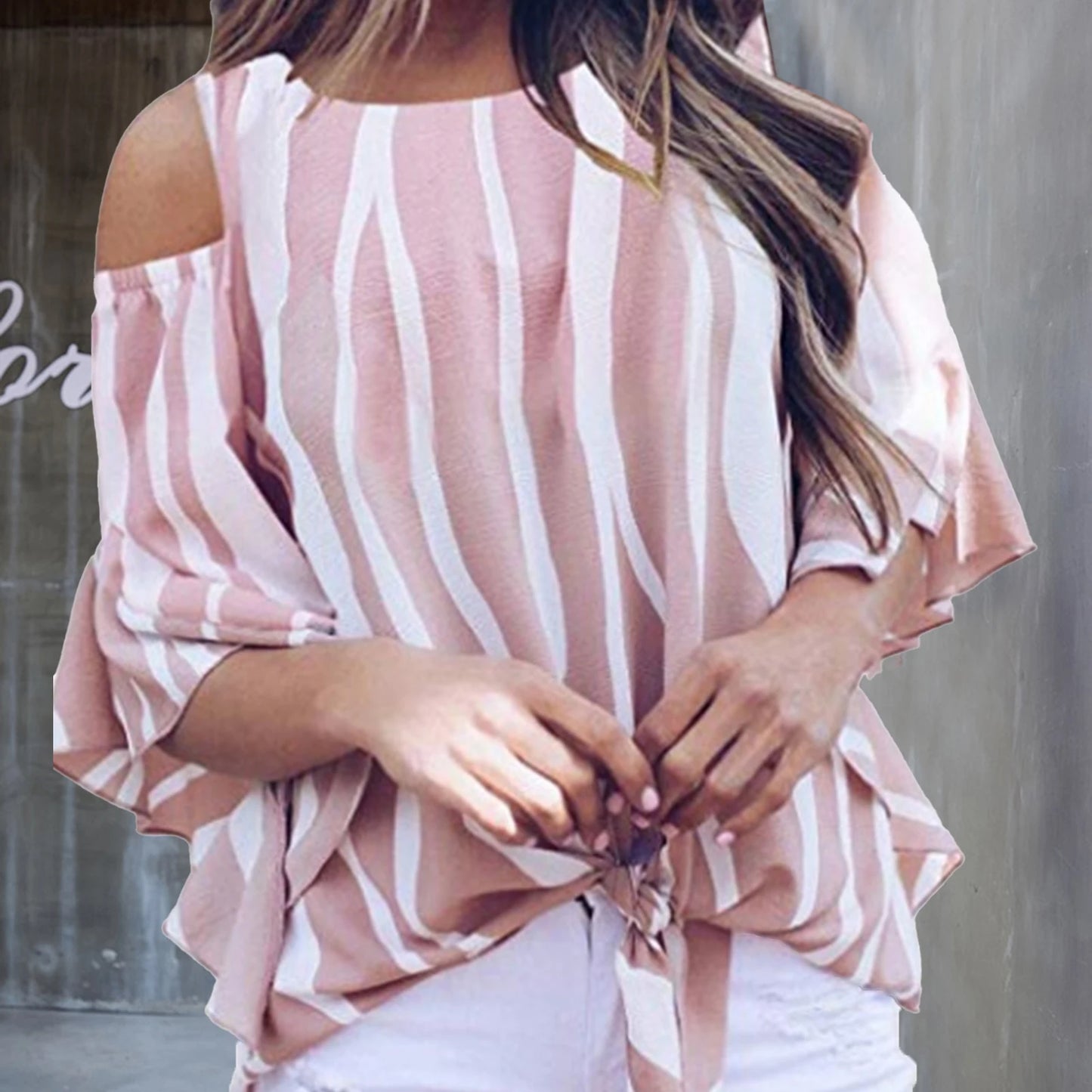 Off-Shoulder Chiffon Blouse