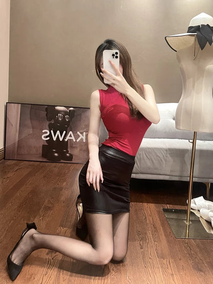 WOMENGAGA Leather Skirt Slim