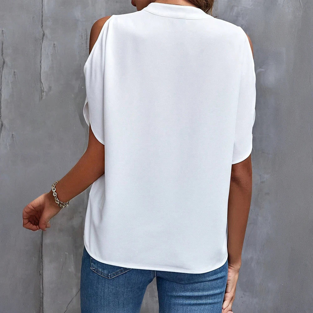 Shoulder-Off Blouse with Elegant V-neck