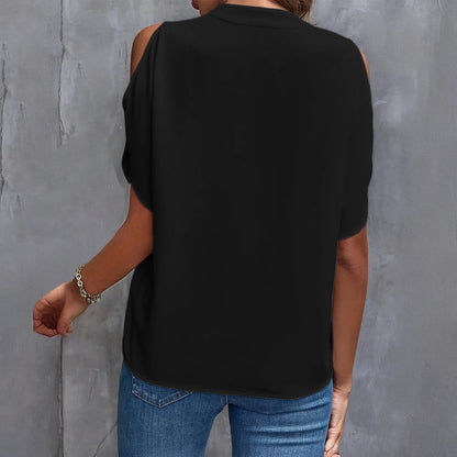 Shoulder-Off Blouse with Elegant V-neck