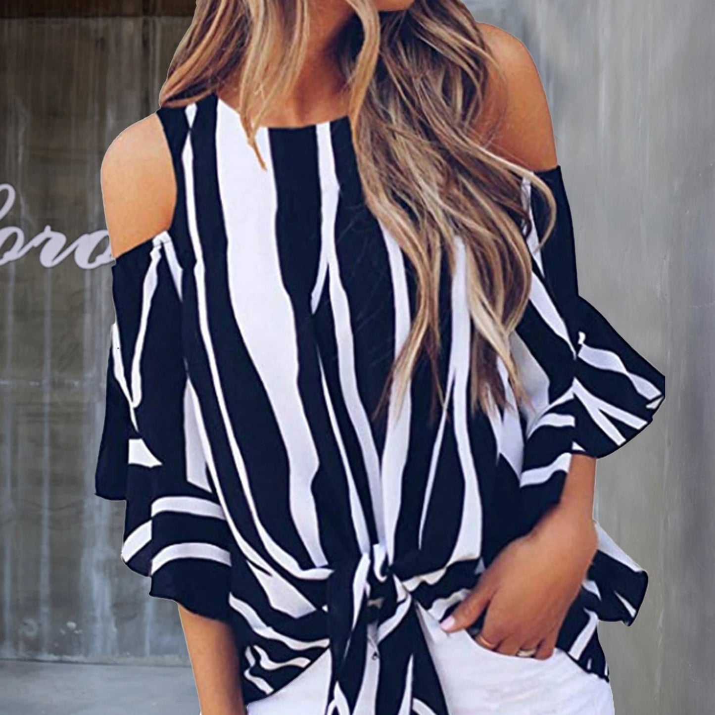 Off-Shoulder Chiffon Blouse