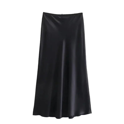 Black Satin High Waist Skirt