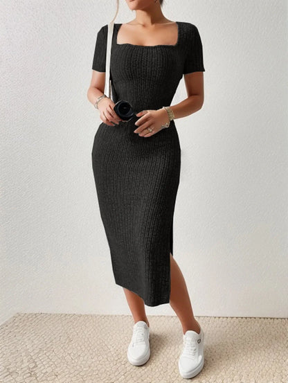 Versatile Knitted Slit Dress