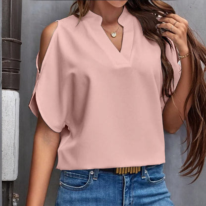 Shoulder-Off Blouse with Elegant V-neck