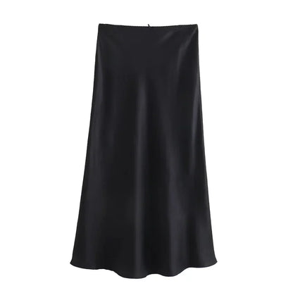 Black Satin High Waist Skirt