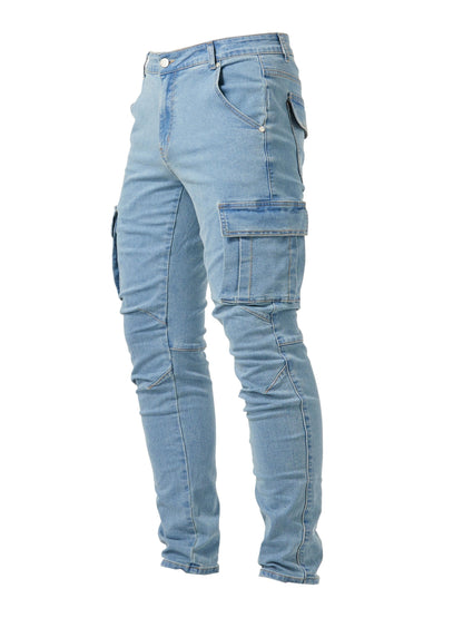 Men's Multi Pocket Jeans, Chic Street Style High