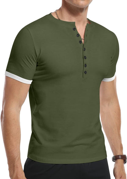 Mens Casual Slim Fit Basic Henley Short Sleeve Fashion Summer T-Shirt