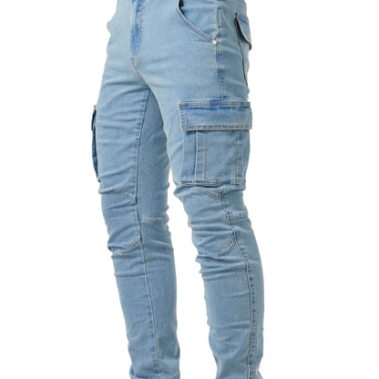 Men's Multi Pocket Jeans, Chic Street Style High