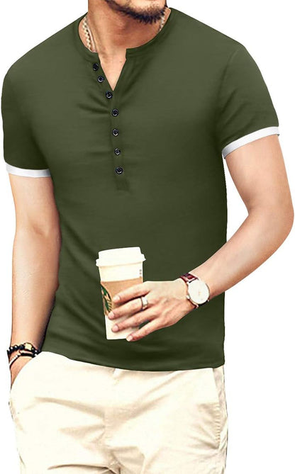 Mens Casual Slim Fit Basic Henley Short Sleeve Fashion Summer T-Shirt