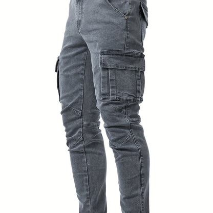 Men's Multi Pocket Jeans, Chic Street Style High