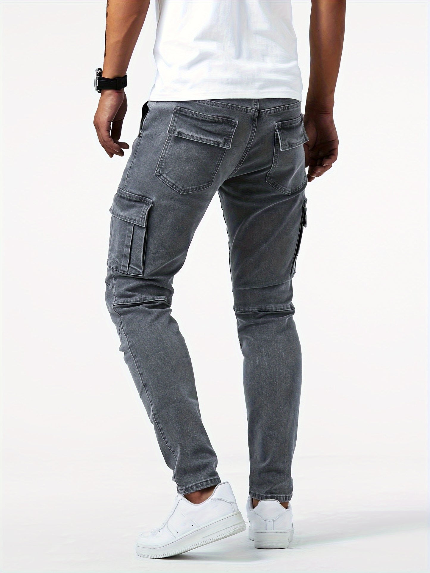 Men's Multi Pocket Jeans, Chic Street Style High