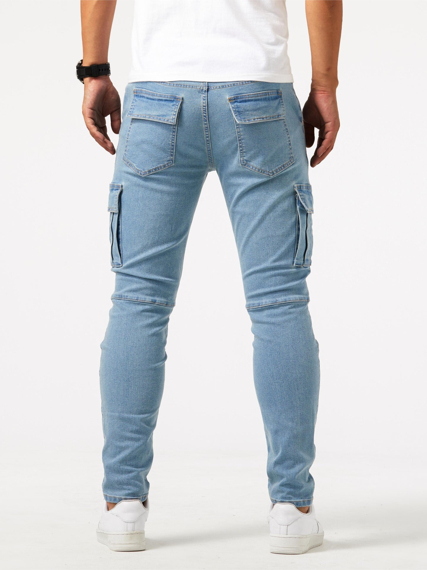 Men's Multi Pocket Jeans, Chic Street Style High